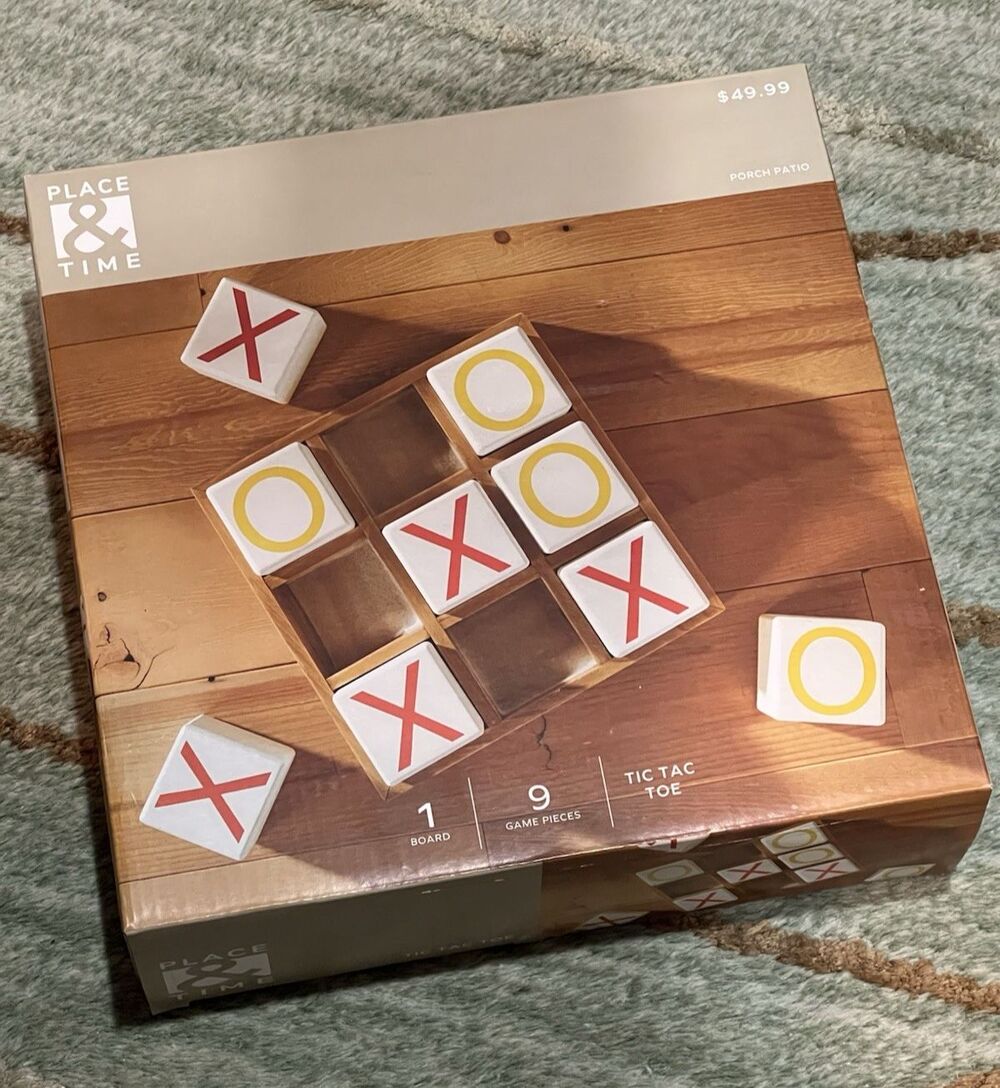 Heavy Duty Tic Tac Toe Wooden Board Game by Place & Time About 10" x 10"